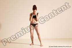 Underwear Martial art Woman White Moving poses Slim medium brown Dynamic poses Academic